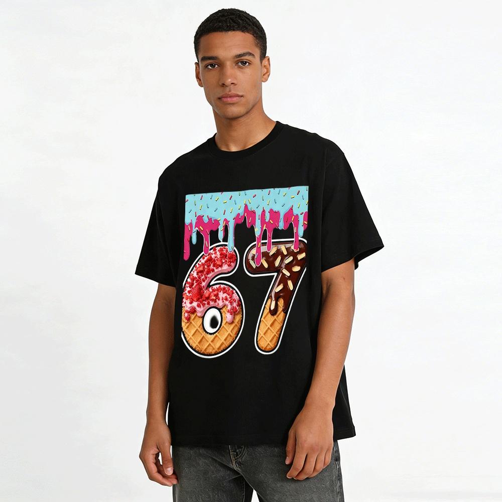 Fun Dessert Number 67 Print Casual Top For Men Women Pure Cotton T-shirt