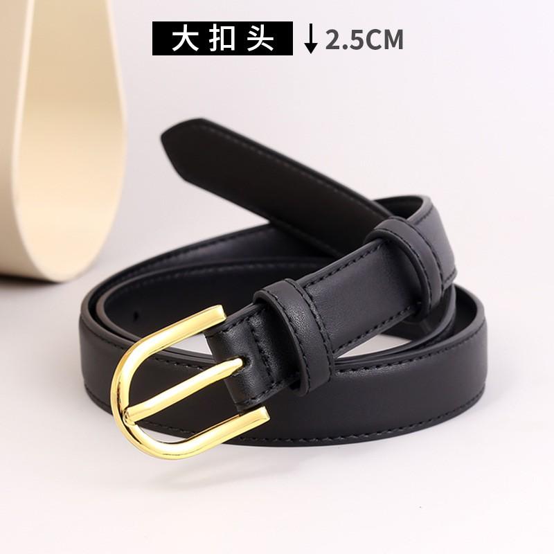 Womens Genuine Leather Belt With Metal Buckle Slim Waistband Jeans Office Casual Style