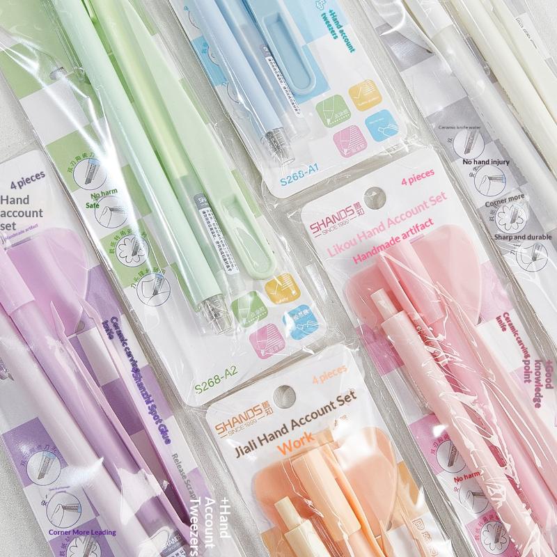 4Pcs/Set Glue Pen Carving Knife Tweezers Small Shovel Student Diy Handmade Set Journal Tools Sationery Craft Kit Supplies