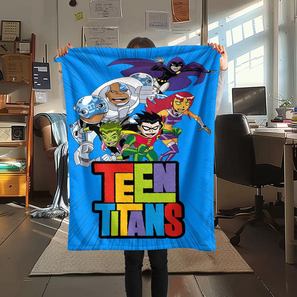 1PC Teen Titans Print FlAannel Blanket, High quality Comfortable for All Seasons, Home Decor, Warmth and Comfort