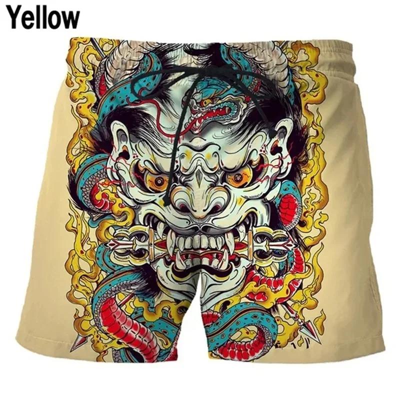 RETRO Vintage Japanese Samurai Mask Ghost Boxing Muay Thai Kickboxing Shorts 3D Print Training Unisex Men Women Quick Dry Fitness Gym Sport Workout