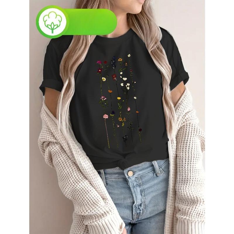 

Plus Size Womens Printed Casual Tee Round Neck Short Sleeve Everyday Comfort Top 4XL чорний