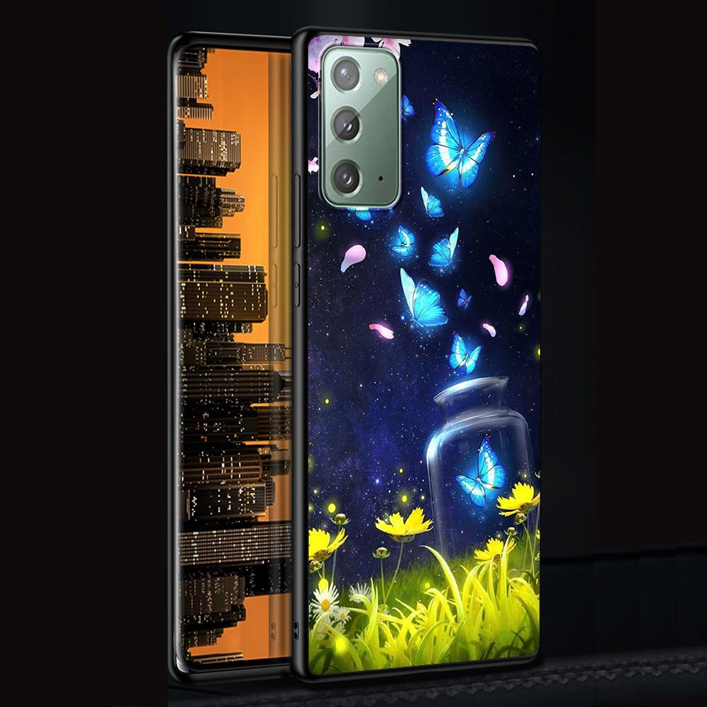 Butterfly Case for Samsung Galaxy Note 20 Ultra 10 Lite 9 8 A53 A52 A12 S22 S21 FE S20 Plus TPU Black Phone Cover Shell Animals