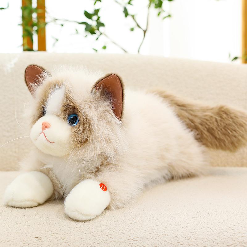 4 Styles Lifelike Cat Plush Toys Lovely Fluffy Lying Prone Ragdoll Cat Doll Warm Cozy Throw Pillow Kids Companion Home Decor