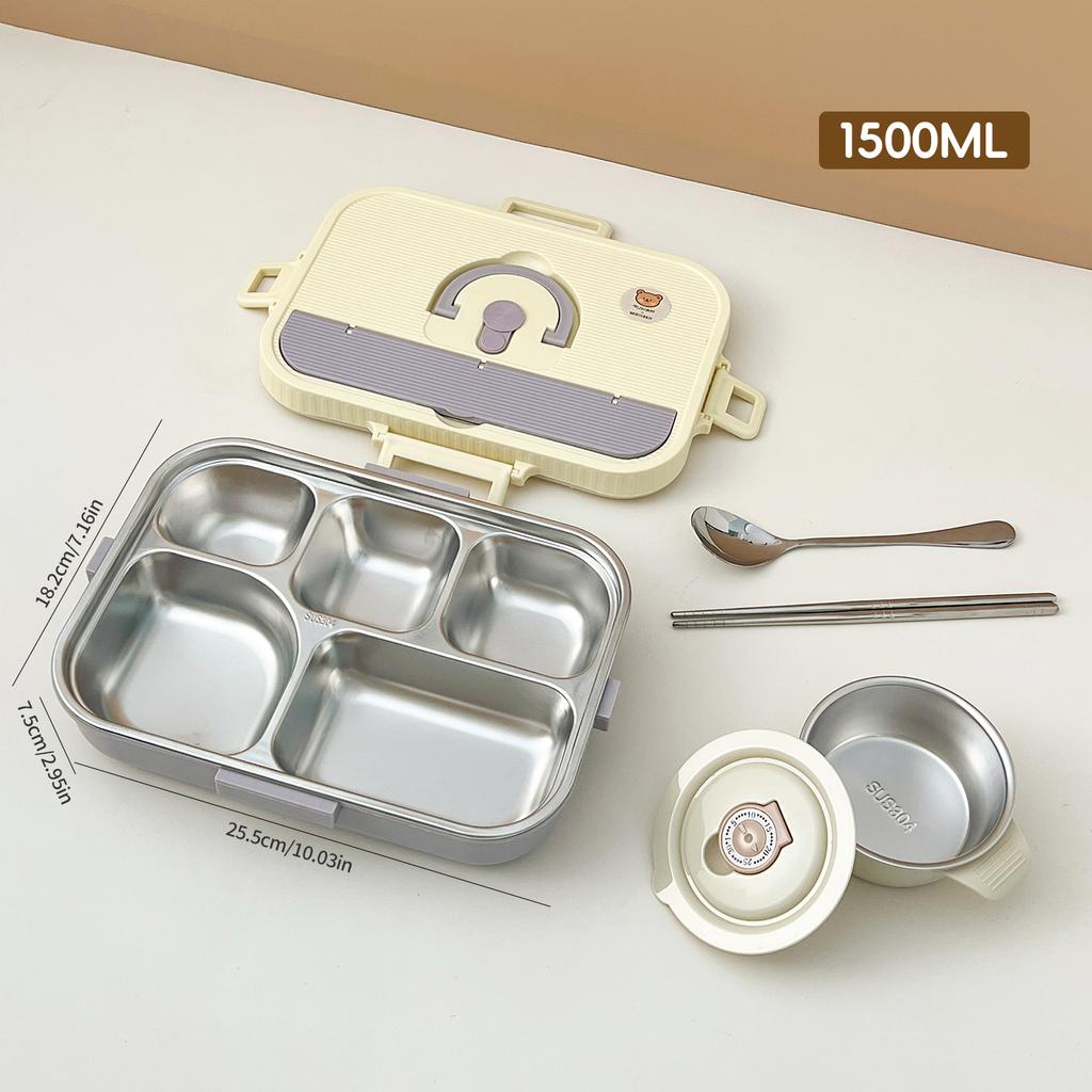 4/5 Compartment 304 Stainless Steel Divided Bento Lunch Box Set For Student Kid Heatable Sealed Lunch Container With Cutlery&Bow