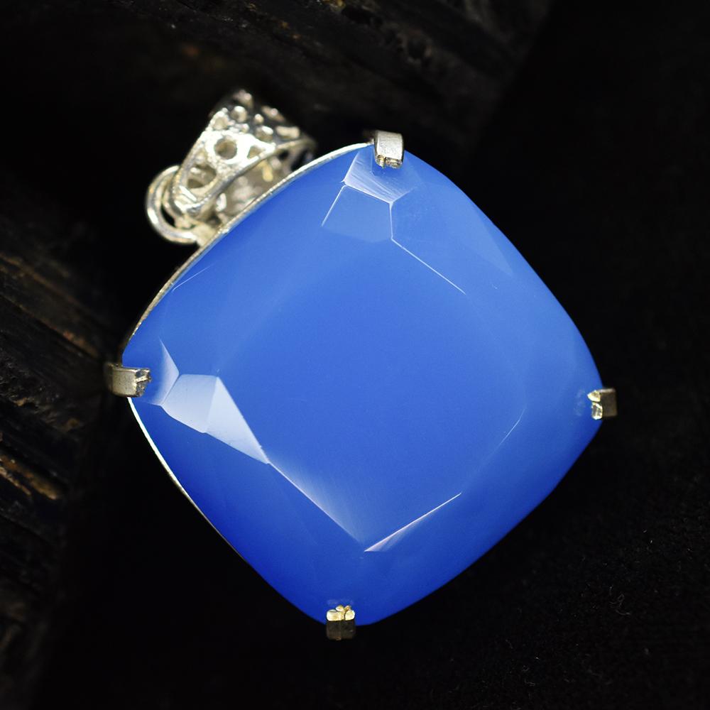 Natural Blue Opal 88.15 Ct CERTIFIED 925 Sterling Silver Square Cushion Pendant MY-PD-145-NS