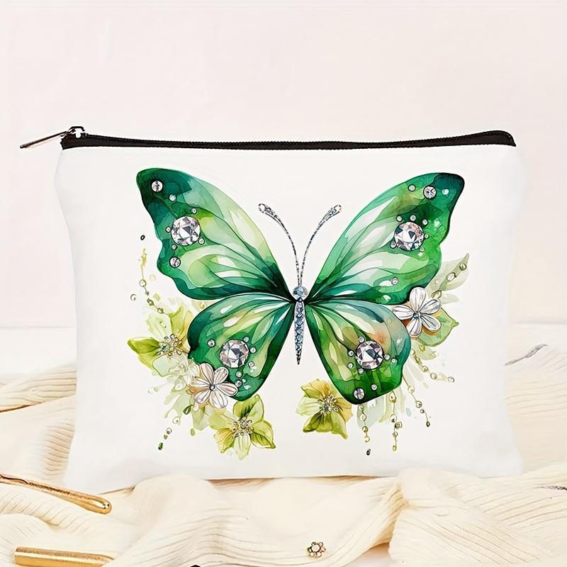 Chic Diamond Butterfly Canvas Makeup Bag - Portable Travel Cosmetic Pouch Perfect