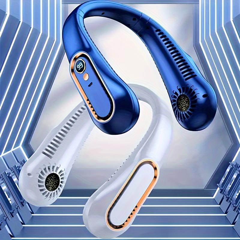 Portable Wearable Bladeless Neck Fan - 5 Wind Speeds, Digital Display, Rechargeable Lithium Battery, and ABS Material for Indoor and Outdoor Use