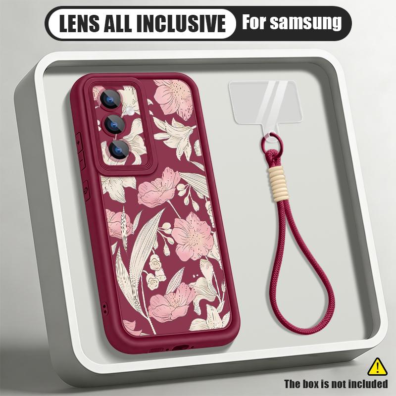 Flowers Fruits Print Lanyard Case For Samsung S26 FE A18 S25 S24 S23 S22 Ultra A54 A55 A16 A26 A36 A56 A17 A27 A37 A57 5G Bumper Cover