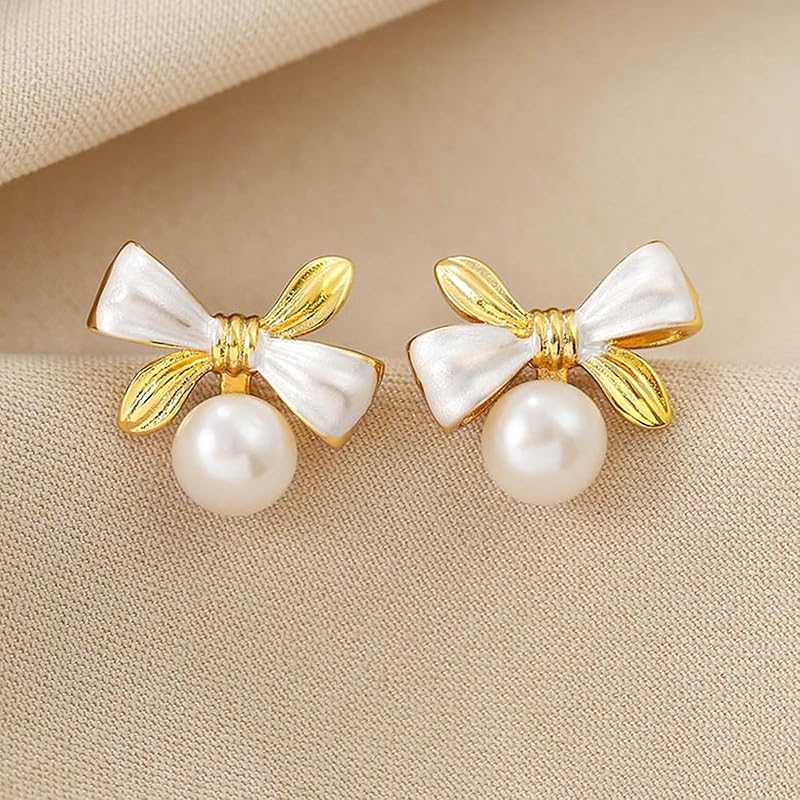 Bcaty&lulu earrings ladies Compatible with metal allergies pearl earrings freshwater pearl Made of brass gold plated simple elegant birthday wedding