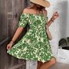 Mode Sommer Bedrucktes Lässiges Schulterfreies Kleid Kurzärmlig Locker Lässig Schlichtes A-Linien Party Kurzkleid Slim Fit Elegant Urlaubskleidung