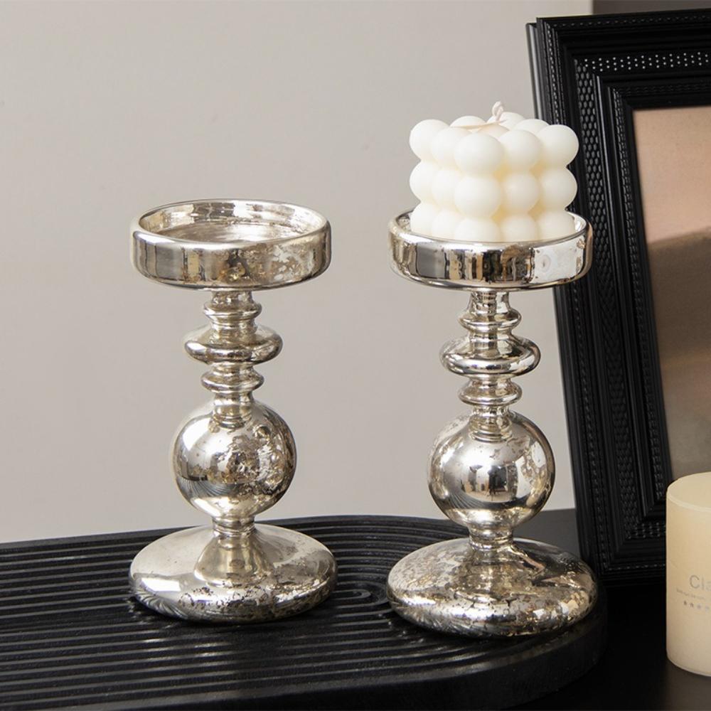 Simple European Style Glass Candle Holders Living Room Modern Decoration Glass Vase Bookshelf Decor Candle Stick Holder
