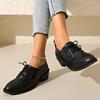 2025 New Deep Mouth Small Leather Shoes High Heels Spring and Autumn New Middle Heel Lace-up Mother Shoes Thick Heel Single Shoes Women