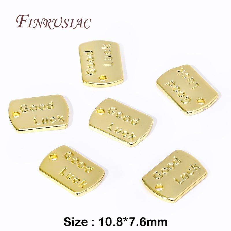 10/20Pcs 'Good Luck' Round Charm Pendant 18K Gold Plated Small Extend Chain Tag DIY Necklace Bracelet Accessories