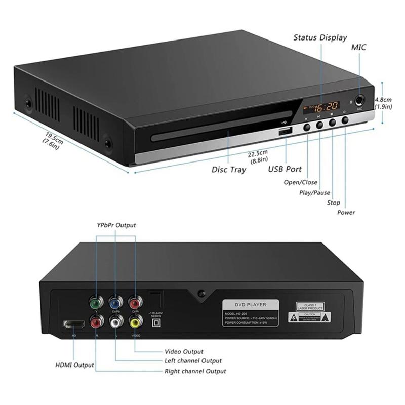 Mini DVDs Player for TV Plays All RegionsFree 1080P 4K UHD Quality Video DVDs Player USB Port and Remote Included