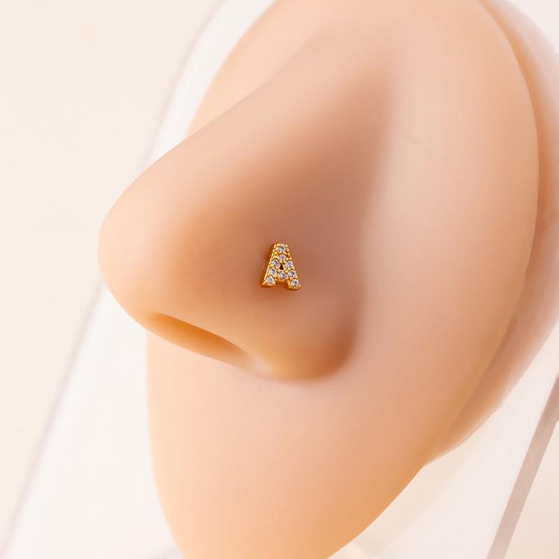 Personalized Zirconia Letter Nose Stud for Men and Women - Trendy Micro-Inlaid Straight Needle Piercing Ornament.