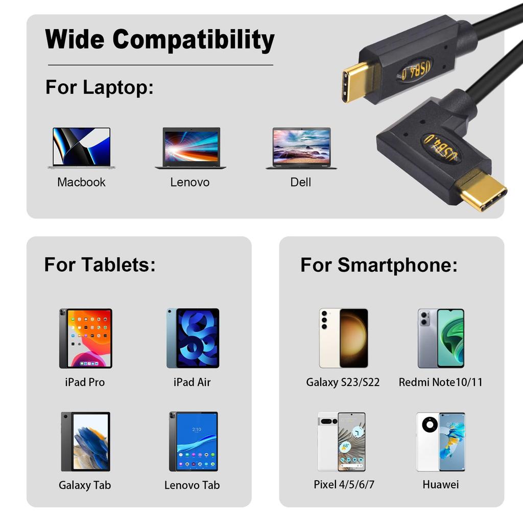 Duttek 40Gbps USB C Coiled Cable for Thunderbolt Right Angle USB Type C Male to Male Spiral Video and 240W PD Fast Charging Cable for 3, Cable,