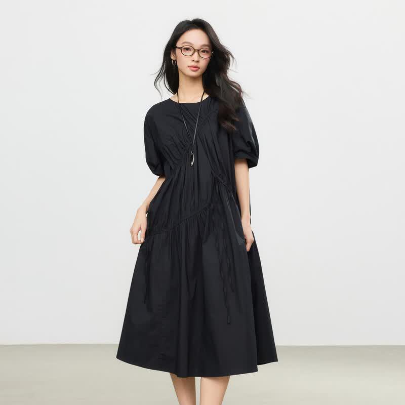 Elva  Island Irregular Drawstring Short Sleeve Dress L