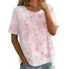 Women's Vintage Floral Print Short Sleeve Round Neck Blouse Lightweight Breathable Linen Blend Casual Top for Summer