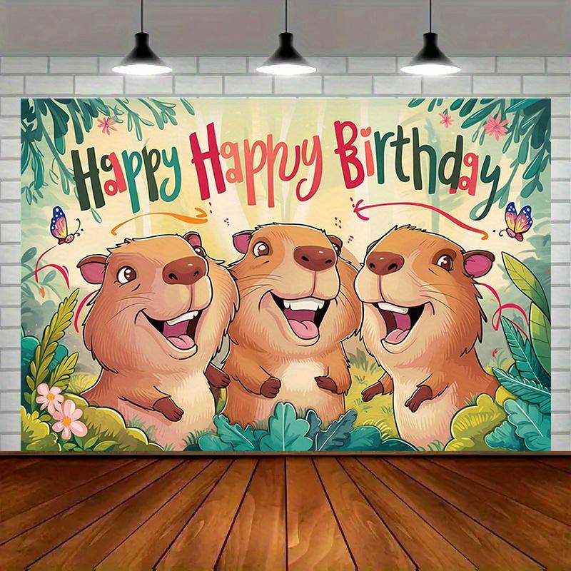 1 banner for a capybara's birthday party - vibrant polyester wall decoration with the words "Happy Birthday". PMJ