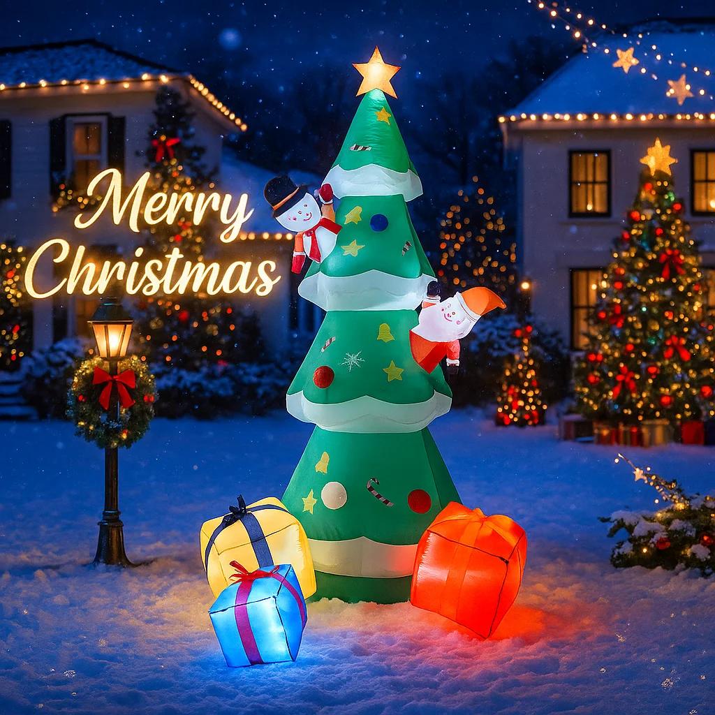 8.2FT Xmas Holiday Inflatable Yard Decor LED Christmas Tree Santa Snowman Gift Boxes Included Toy Supplies Home Ornaments Gifts