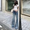 Low waist does not stick to the legs, slightly pulled jeans, women's summer new loose wide legs and thin versatile horn pants