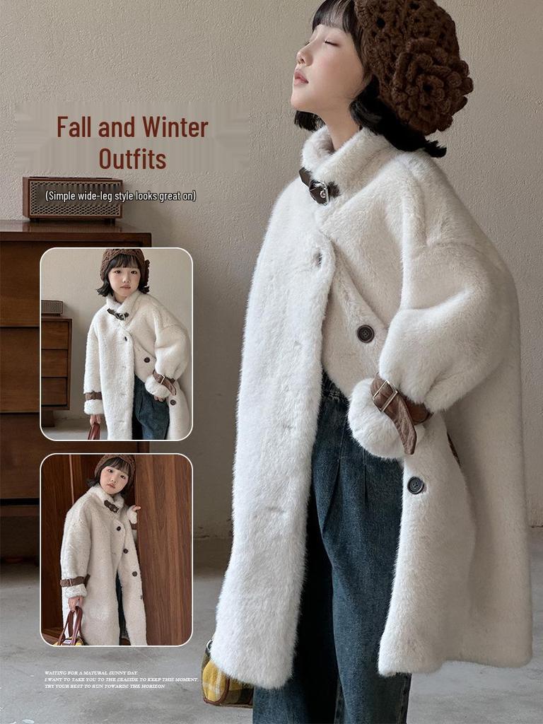 Dziecięcy płaszcz ze sztucznego futra norki do połowy łydki - Kolekcja Zima 2025