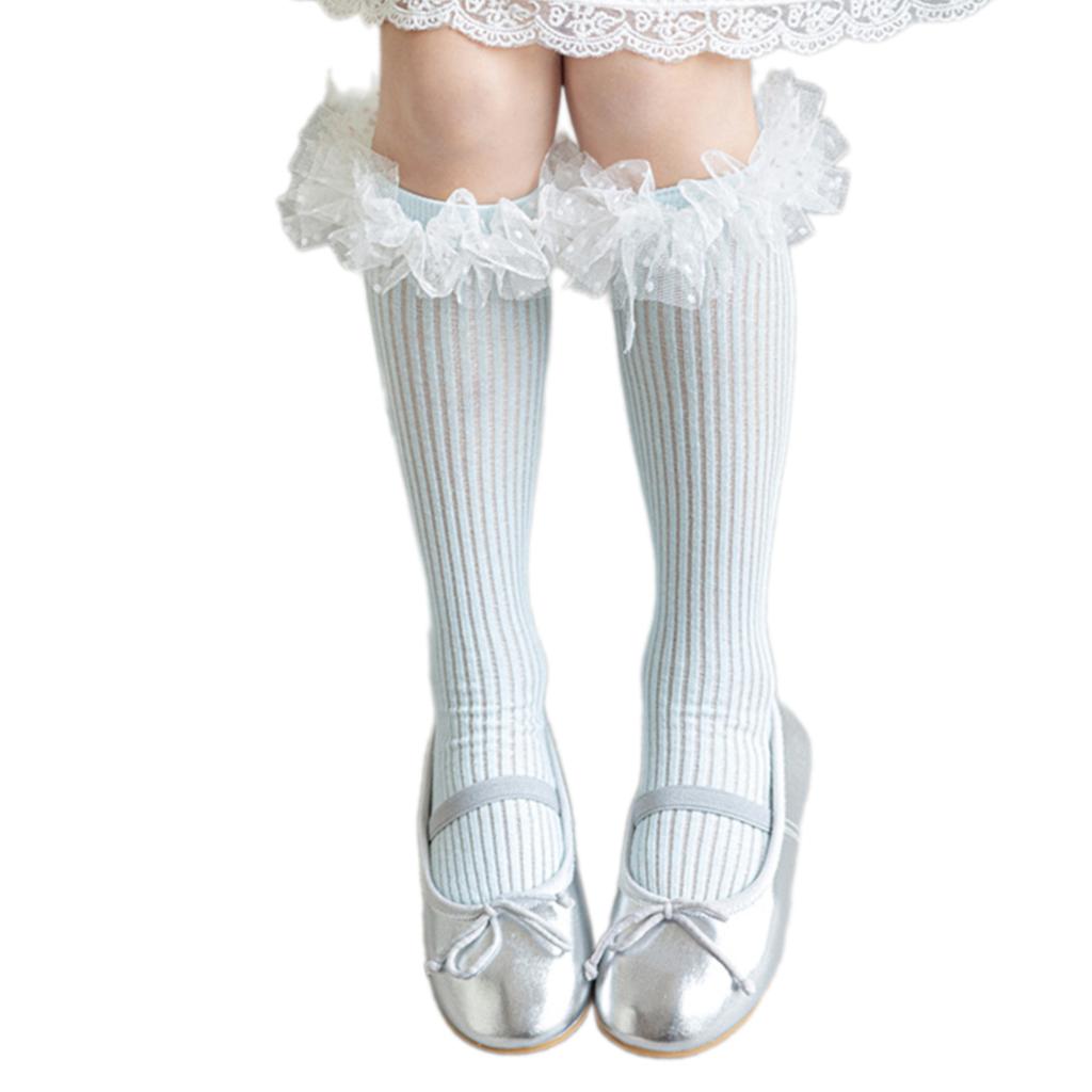 Delicate Lace Embellished High Knee Socks 3-13T Girls Fashion Stockings Cotton Hosiery for Parties Photography