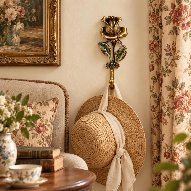 Wall Hook Hanger Metal Flower Hook with Enamel-Style Finish, Decorative Single Hook for Entryway, Bedroom, Bathroom, or Living Room