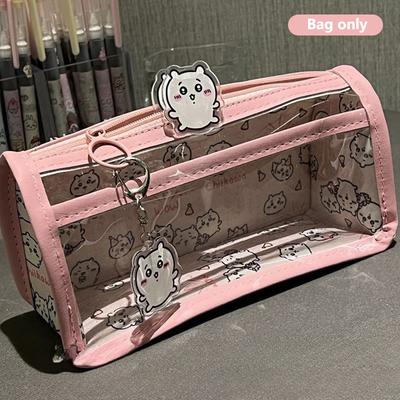 Cartoon Translucent Pencil Case Multi-Layer Vertical Large-Capacity Stationery Storage Bag School Supply Cosmetic Bag