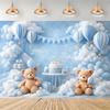 Teddy Bear Hot Air Balloon Backdrop Banner Newborn 1st Birthday Party Decoration Background Baby Shower Photography Studio Props