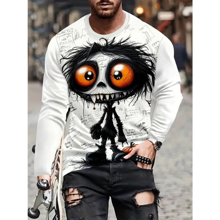 Cartoon Animal Print Men's Long Sleeve T-shirt Casual O-neck Oversized Pullover Autumn Fashion Streetwear High Quality Clothing