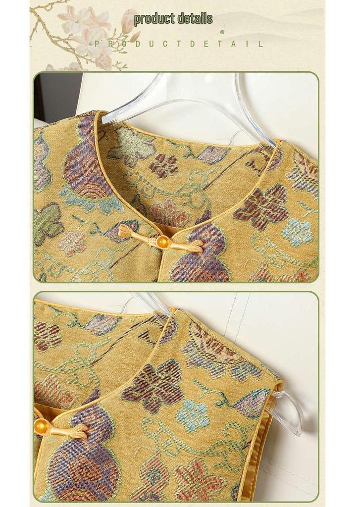Mom's 2026 Chinese-Style Floral Satin Jacquard Women's Vest for Spring/Autumn