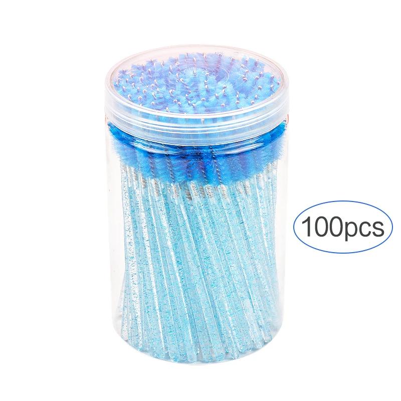 100pcs Disposable Eyelash Extension Makeup Brush Eyebrow Comb MicroBrush With Box Crystal Handle Mascara Wands Lash Lifting Tool