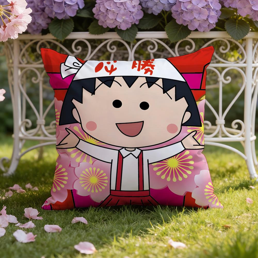 Cute anime C-Chibi M-Maruko Chan Cushion Cover Home & Car Dual-Scene Pillow Cover: Reversible for Premium Comfort