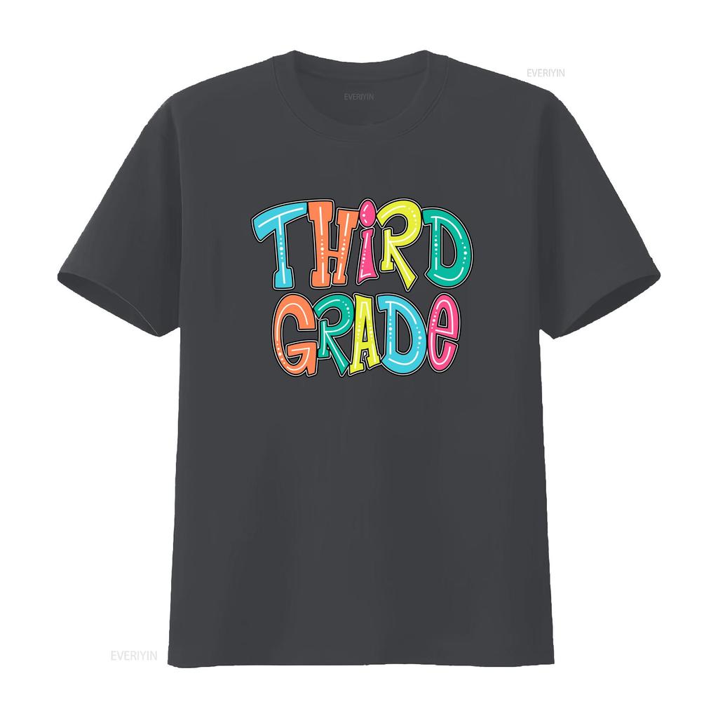 Colorful Groovy Third Grade Print Back To School Teacher Student Casual T Shirt Vintage Washed Homme Slightly Streetwear