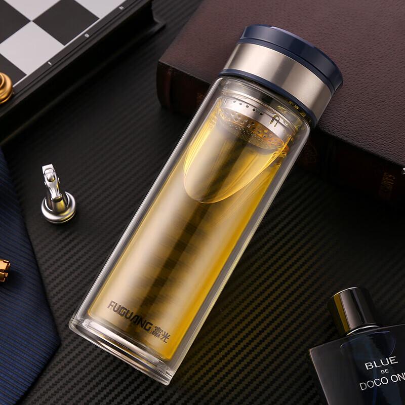 Fuguang G1707 Double-Layer Glass Water Bottle with Tea Filter, 400ML