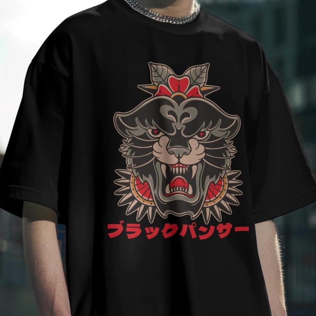 Black Panther Tattoo T-Shirt: American Traditional Floral Shirt, Old School Vintage Tee