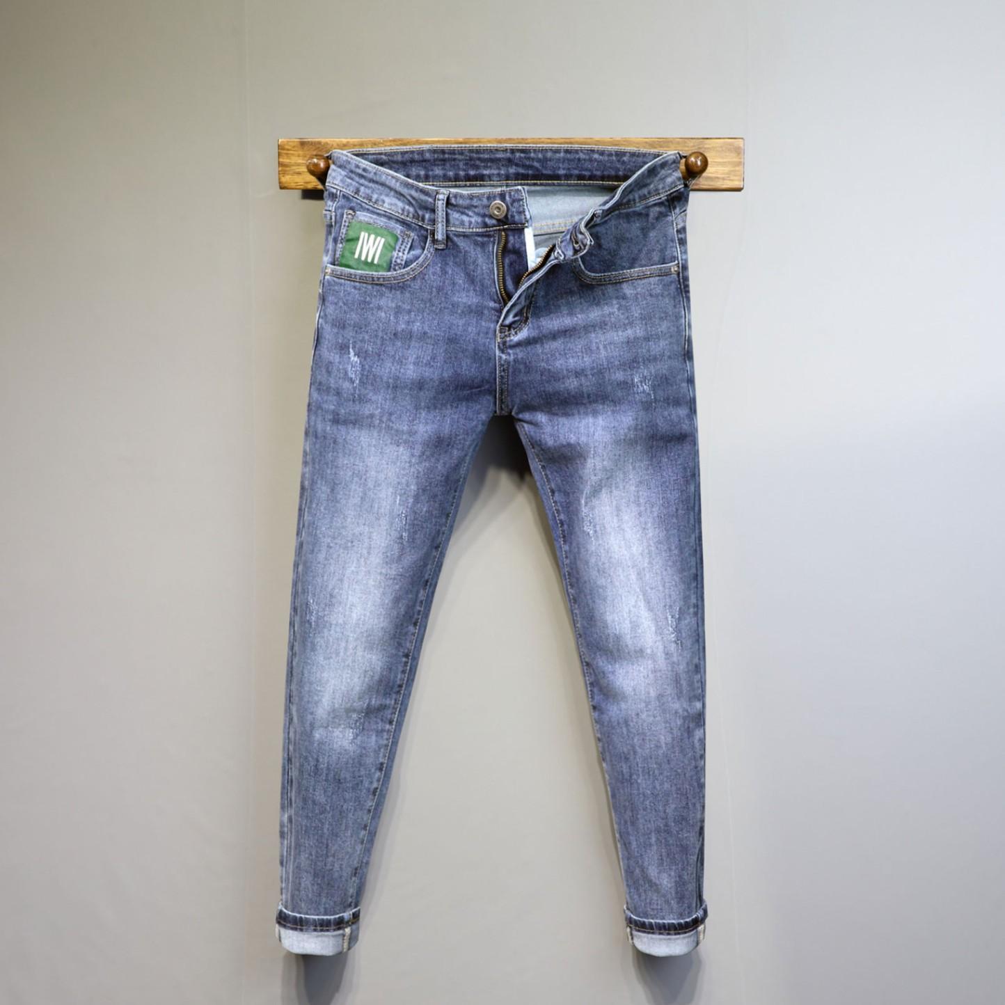 

Высококачественные мужские джинсы осень и зима новые облегающие узкие брюки с вышивкой утолщенные повседневные шаровары на флисовой подкладке 36 синий