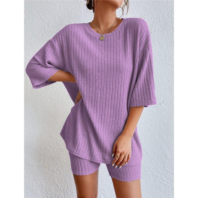 

Fashion Fashion Loose T-shirt Shorts Athleisure Suit Female Top Shorts Suit Set Women Violet XL