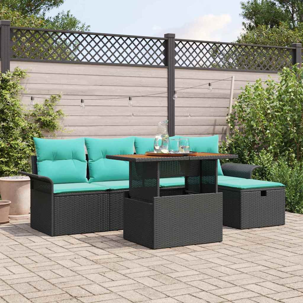 Garden Sofa Set 6 pcs Black Poly Rattan