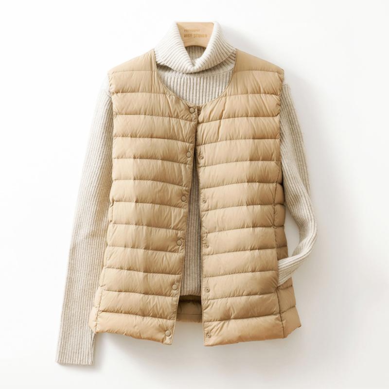 Autumn and Winter New Light Down Jacket Women's Liner Small Vest Round Neck Wearing Collarless Light Vest Tide