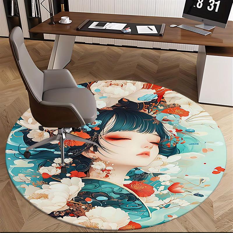 1pc Anime Design Round Carpet Floral Fantasy Chair Mat for Office, Home Decor, Living Room, Bedroom