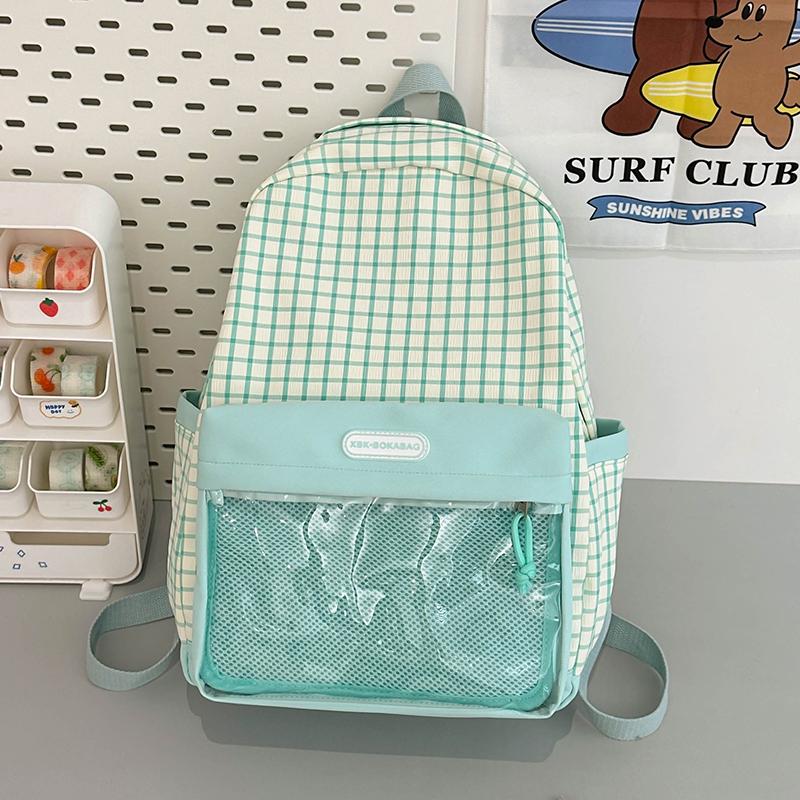 Girls Color Block Backpack Primary School Student Schoolbag Plaid Printed Small Backpack Travel Bag