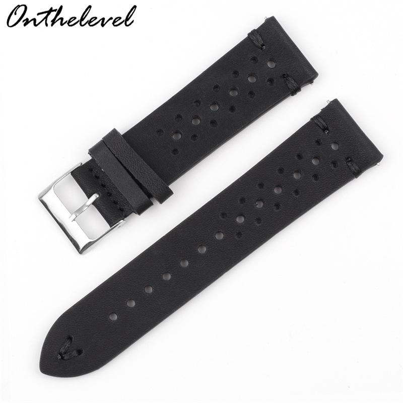 Available Porous Genuine Leather Watch Strap, Quick Release, Brown Cracked Pattern, Sizes: 18mm, 20mm, 22mm, 24mm.