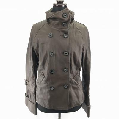 BENETTON/Sheep/Lamb Leather Jacket/Blouson/Outerwear/42/Women’s L/Dark Brown/High Neck/Double Buttons/Flare Sleeves(USED)
