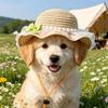 Scalloped Pet Straw Hat Cute Lace Ruffled Cat Sun Hat Sweet Summer Sun Hat for Cats Small Dogs Outdoor Travel Camping