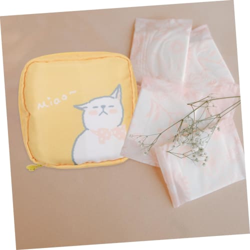 Healeved 2-Pack Portable Sanitary Pad Storage Bag, Cute Cat and Strawberry Print, Large Capacity, Waterproof, Convenient Sanitary Pouch for Women and