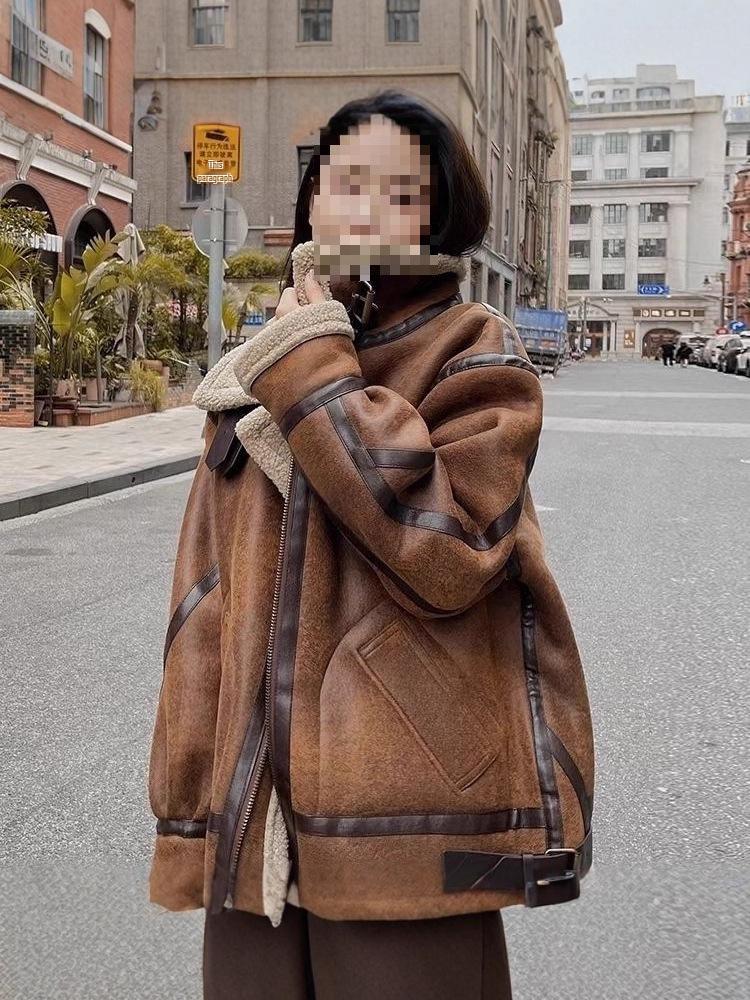 Women's Winter 2025 Suede & Plush Lambswool Motorcycle Jacket