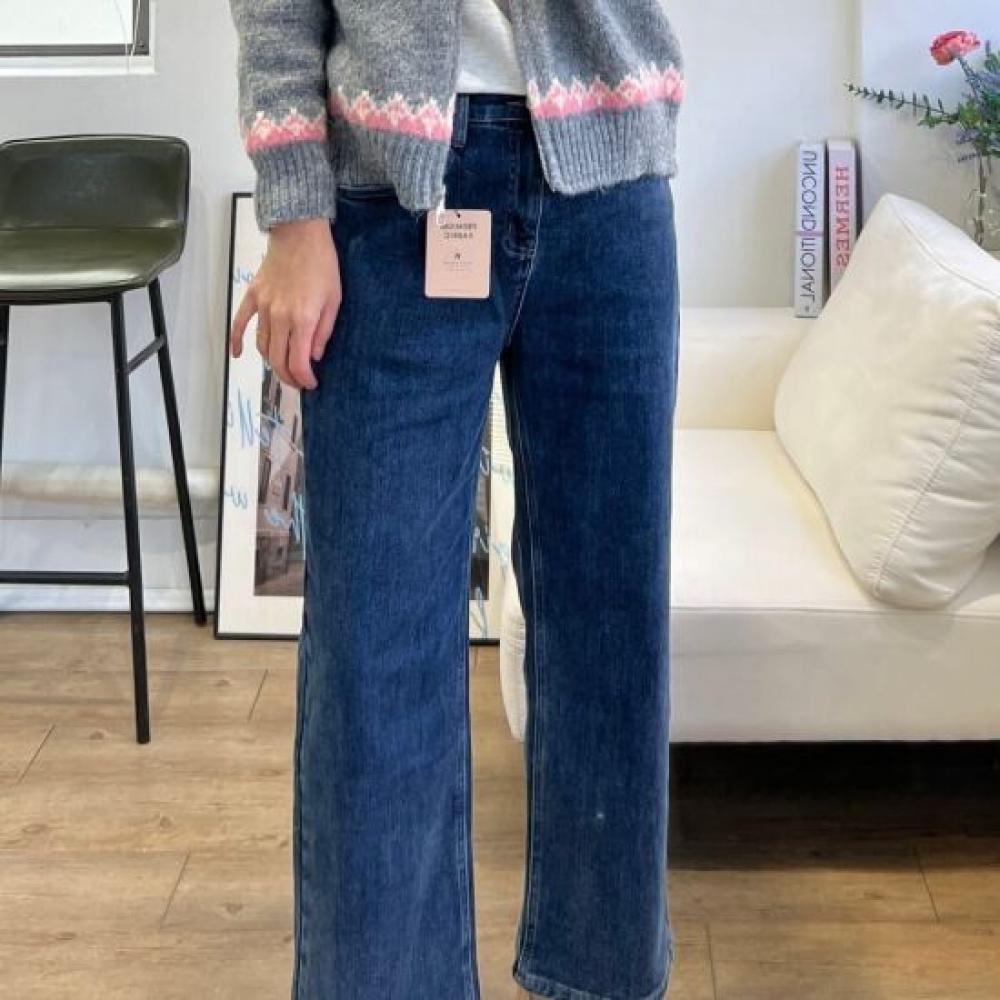 Dabimong Women Hane Fleece Stretch Banding Wide Jeans S2xl